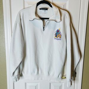 Disney White Zip Up Collar Sweatershirt  with Embroidered Disney Logo